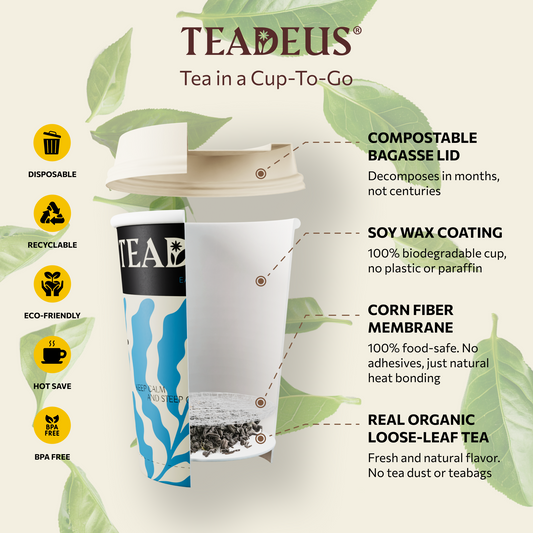 Organic Instant Brew-in-Cup Herbal Sampler - Pure Chamomile, Lemon Ginger, Pure Peppermint and Hibiscus & Rosehip